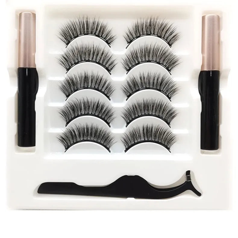 Magnetic eyelashes set with 5 pairs handmade false lashes and dual-purpose eyeliner