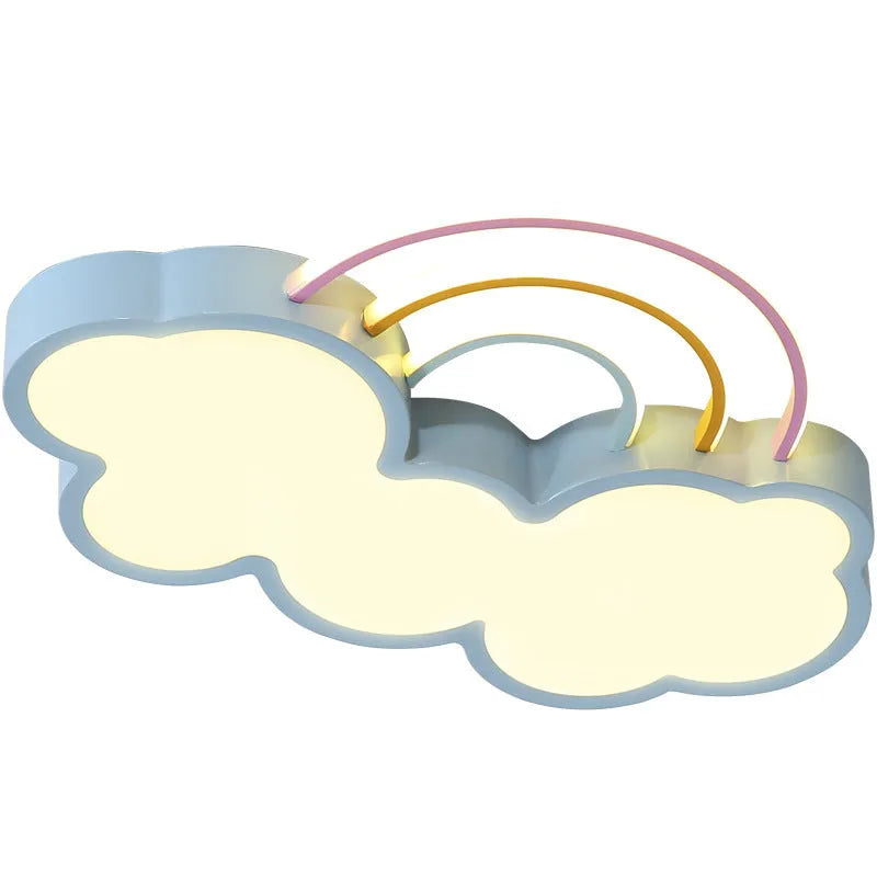 Nordic children's LED ceiling lamp wrought iron rainbow cloud design blue tricolour light 48cm