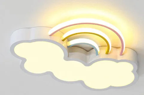 Nordic children's LED ceiling lamp wrought iron rainbow cloud design blue tricolour light 48cm