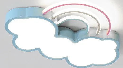 Nordic children's LED ceiling lamp wrought iron rainbow cloud design blue tricolour light 48cm