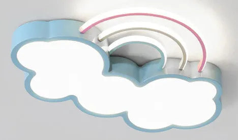 Nordic children's LED ceiling lamp wrought iron rainbow cloud design blue tricolour light 48cm