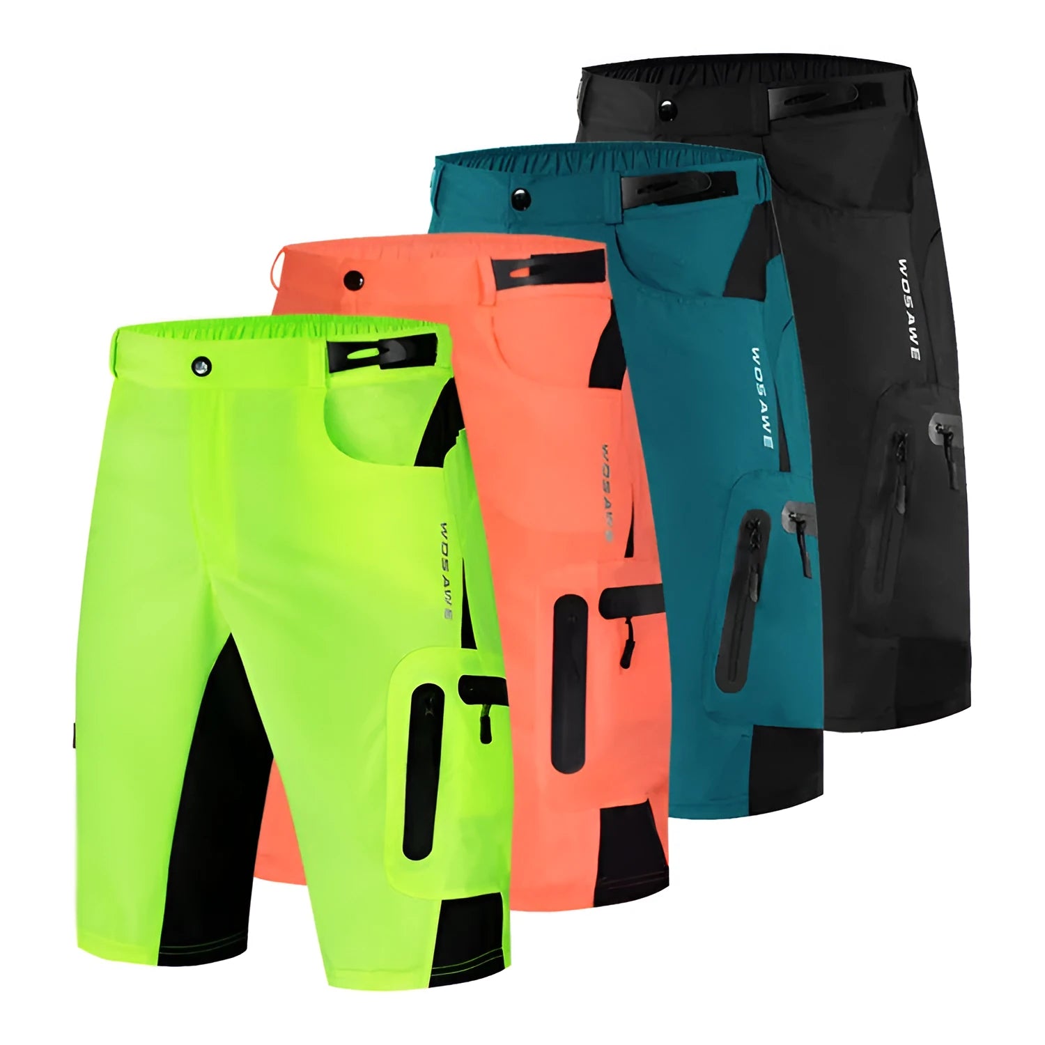 Outdoor leisure breathable wicking hiking shorts with multiple zipper pockets and elastic waistband in black