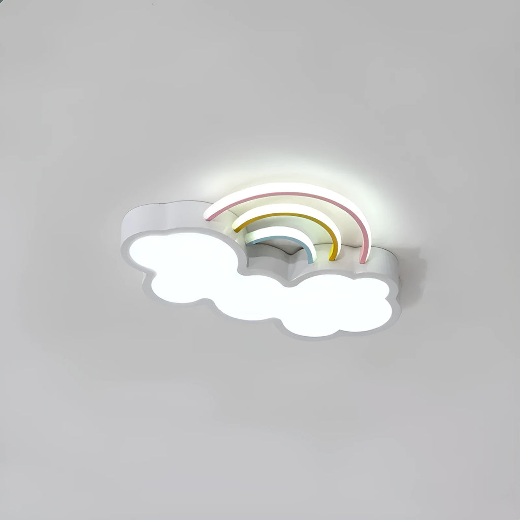 Nordic children's LED ceiling lamp wrought iron rainbow cloud design blue tricolour light 48cm