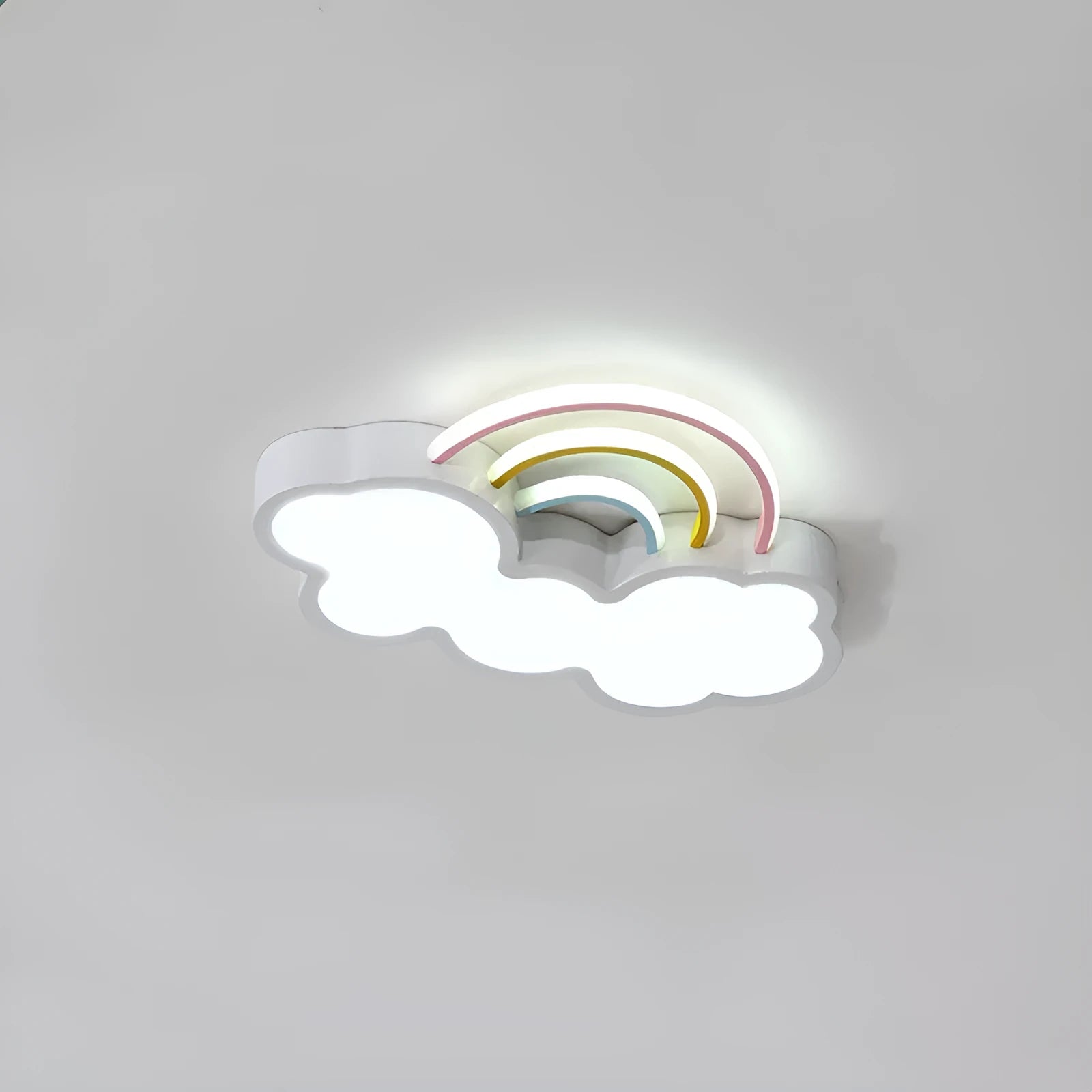 Nordic children's LED ceiling lamp wrought iron rainbow cloud design blue tricolour light 48cm