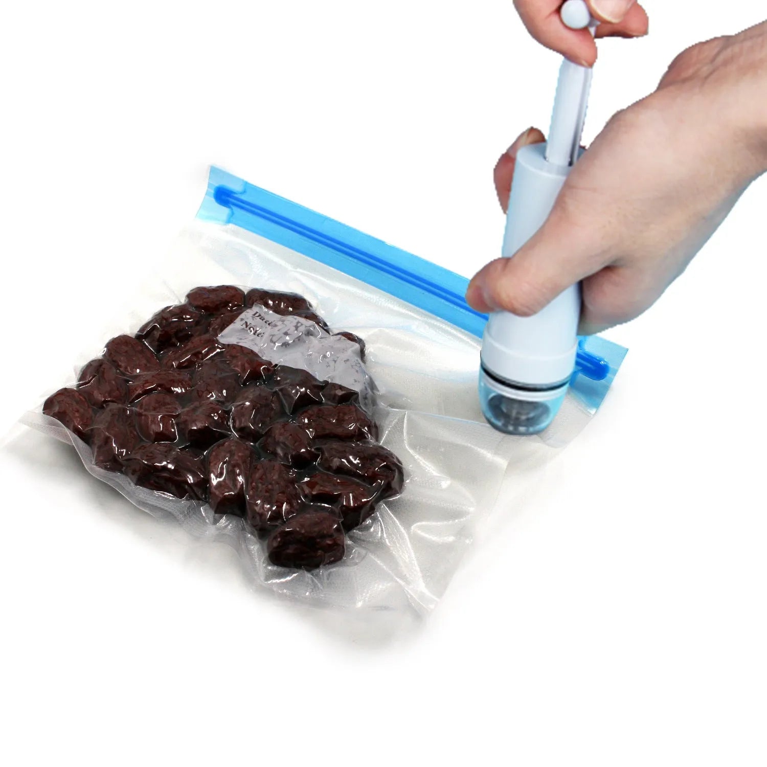 Green manual vacuum compression storage bag with a hand pump for removing air