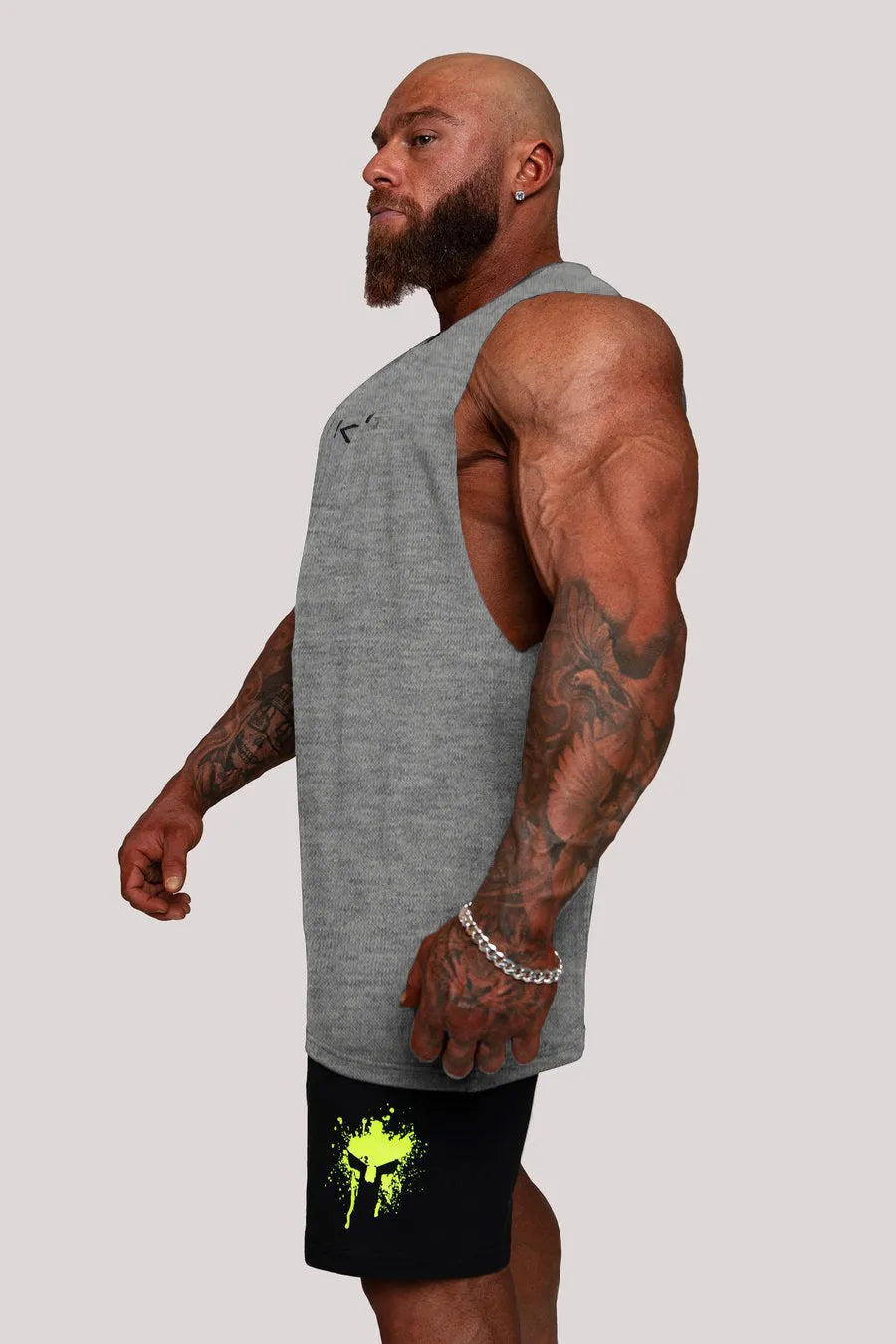 Men's sleeveless muscle fitness vest in black, loose round neck, no hood, Asian sizing M to XXXL