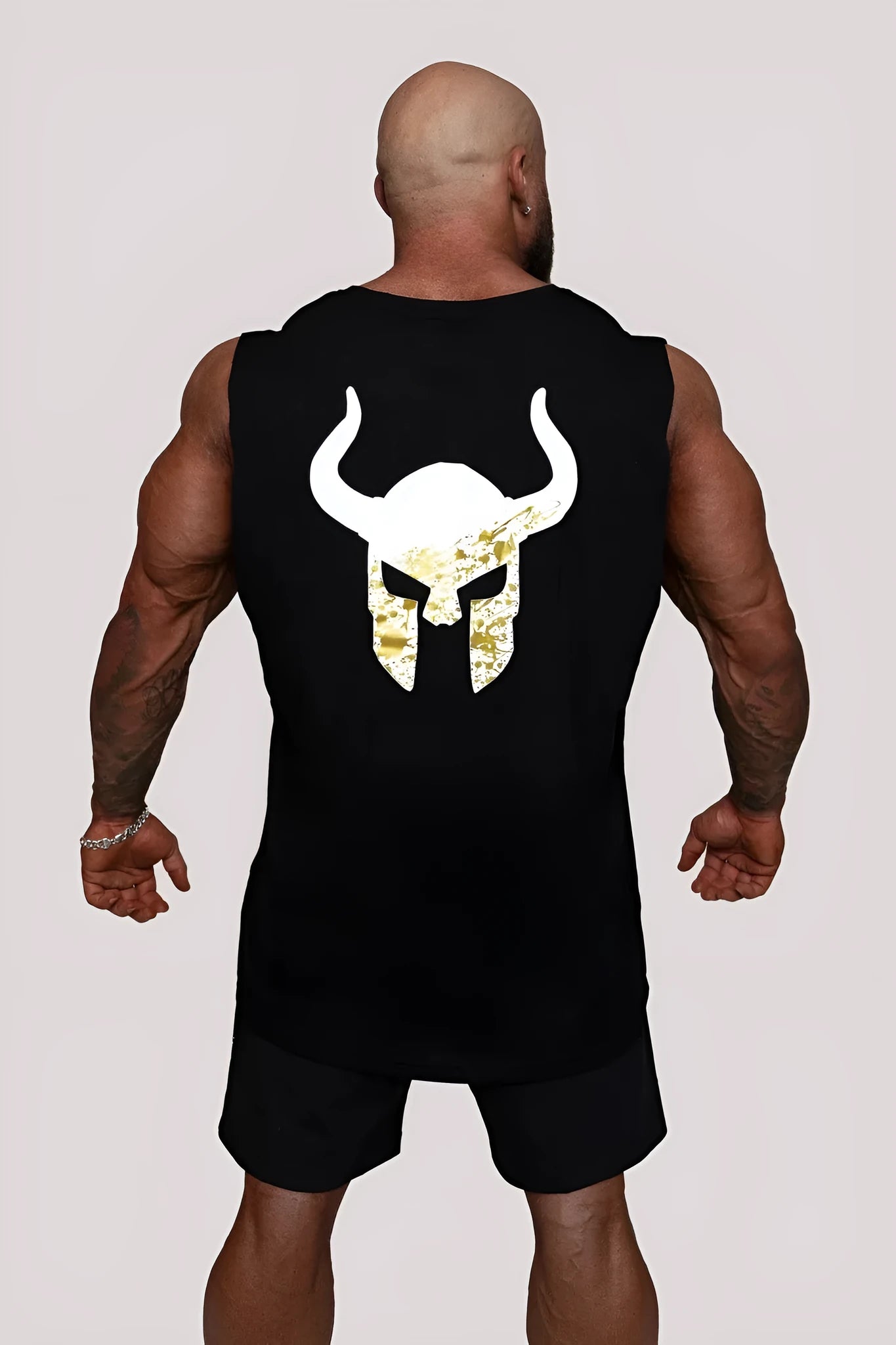 Men's sleeveless muscle fitness vest in black, loose round neck, no hood, Asian sizing M to XXXL