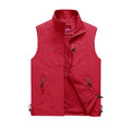 Men's nylon cotton blend outdoor leisure vest with stand-up collar and zipper front in black