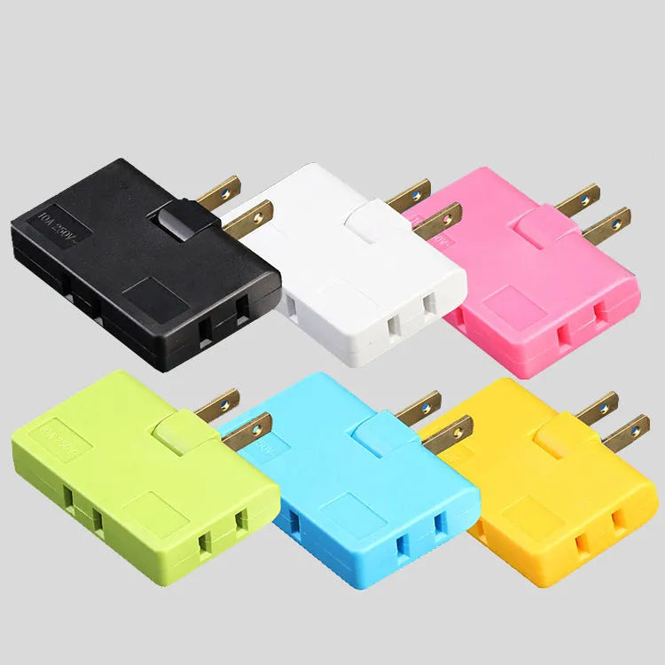 White US plug rotary head converter ultra-thin universal jack 36x36x50mm on white background