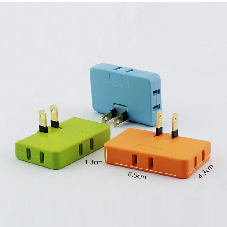 White US plug rotary head converter ultra-thin universal jack 36x36x50mm on white background
