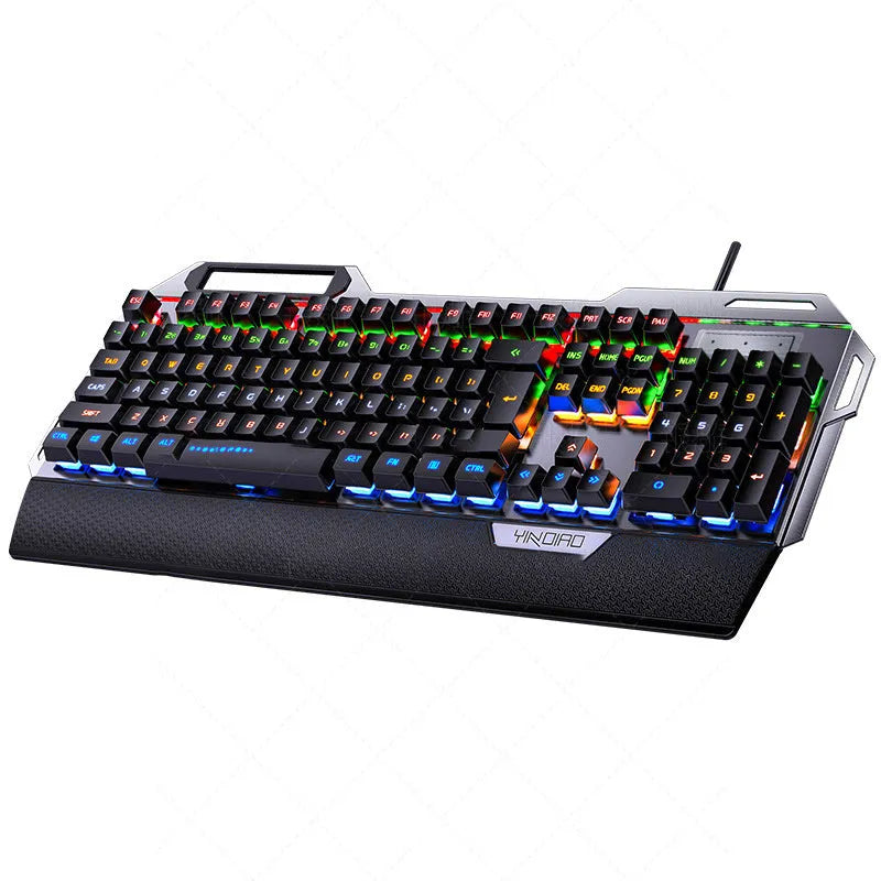 Silver Carving K100 black mechanical keyboard with hand rest and phone holder on desk