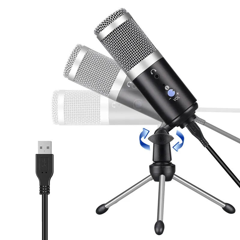 Wireless condenser microphone for podcast recording with cardioid pickup pattern, available in black and silver grey