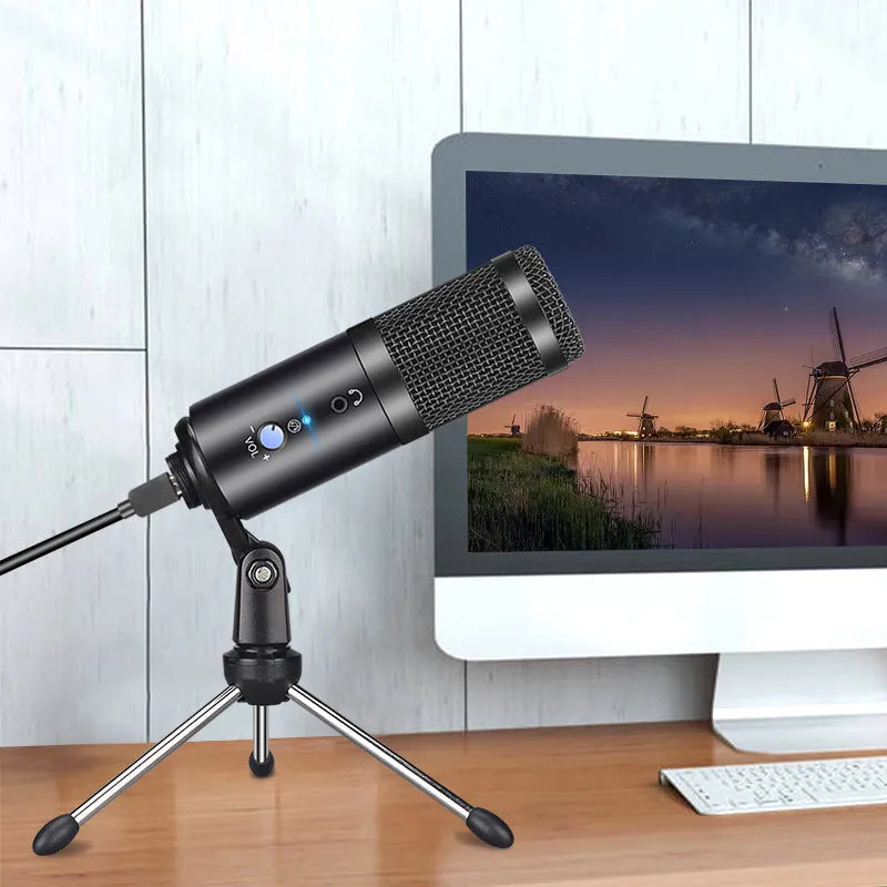 Wireless condenser microphone for podcast recording with cardioid pickup pattern, available in black and silver grey