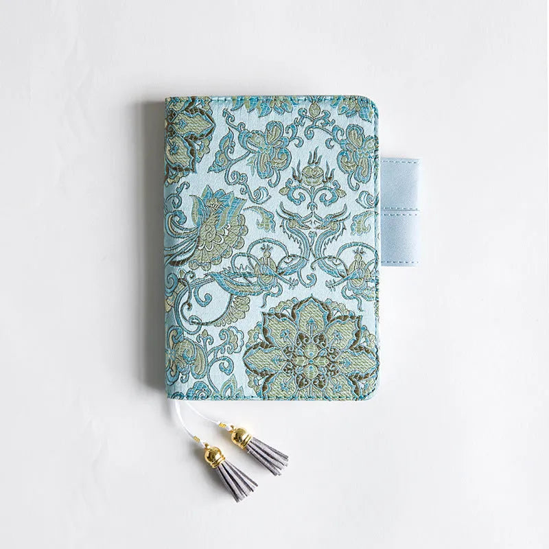 Flying blue flower fabric cover notebook in A5 size with spiral binding