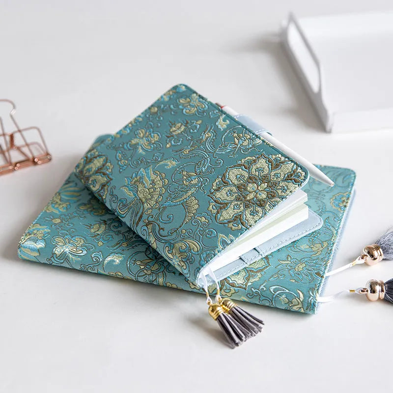 Flying blue flower fabric cover notebook in A5 size with spiral binding