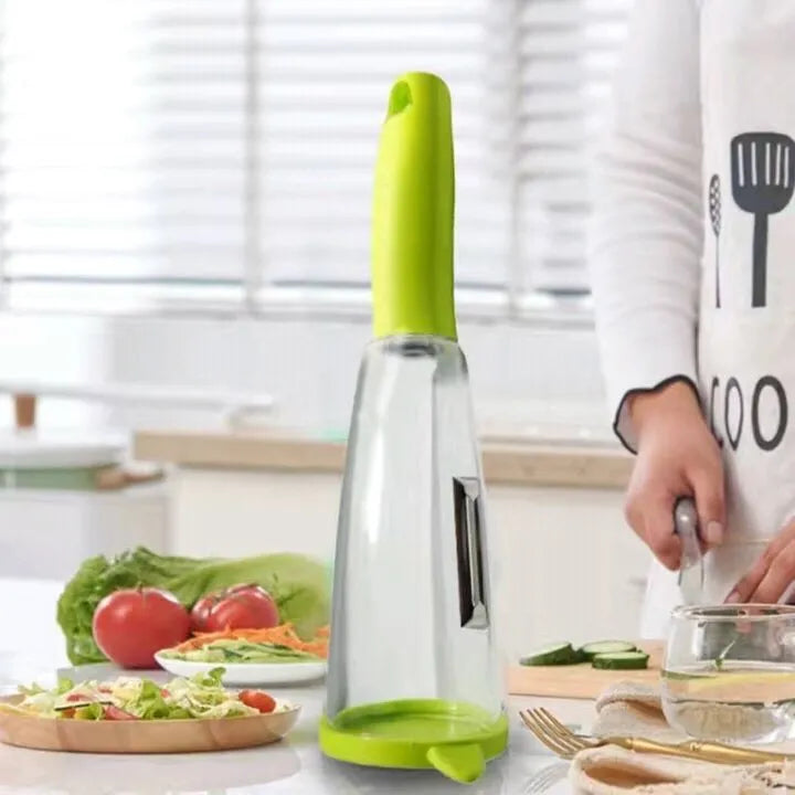 Green multifunctional storage box peeler with built-in rubbish bin for collecting vegetable peelings