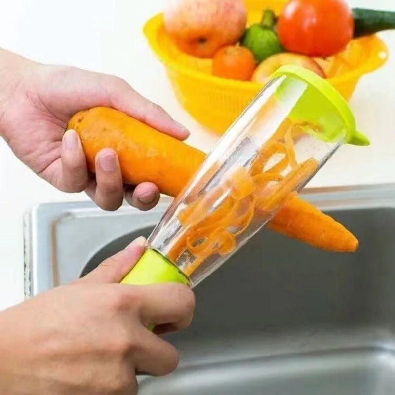 Green multifunctional storage box peeler with built-in rubbish bin for collecting vegetable peelings