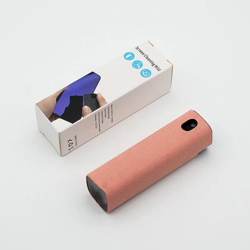Portable all-in-one screen cleaner with integrated spray and microfiber wipe, 10ml fluid, 9cm size