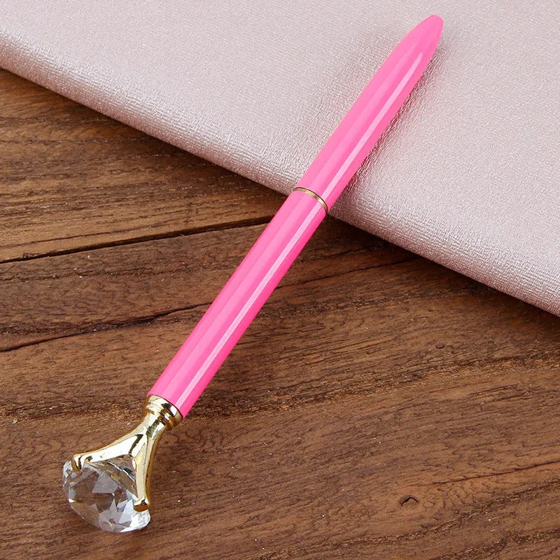 Metal ballpoint pen with crystal diamond decoration, rose gold colour, rotating mechanism, 1.0mm tip