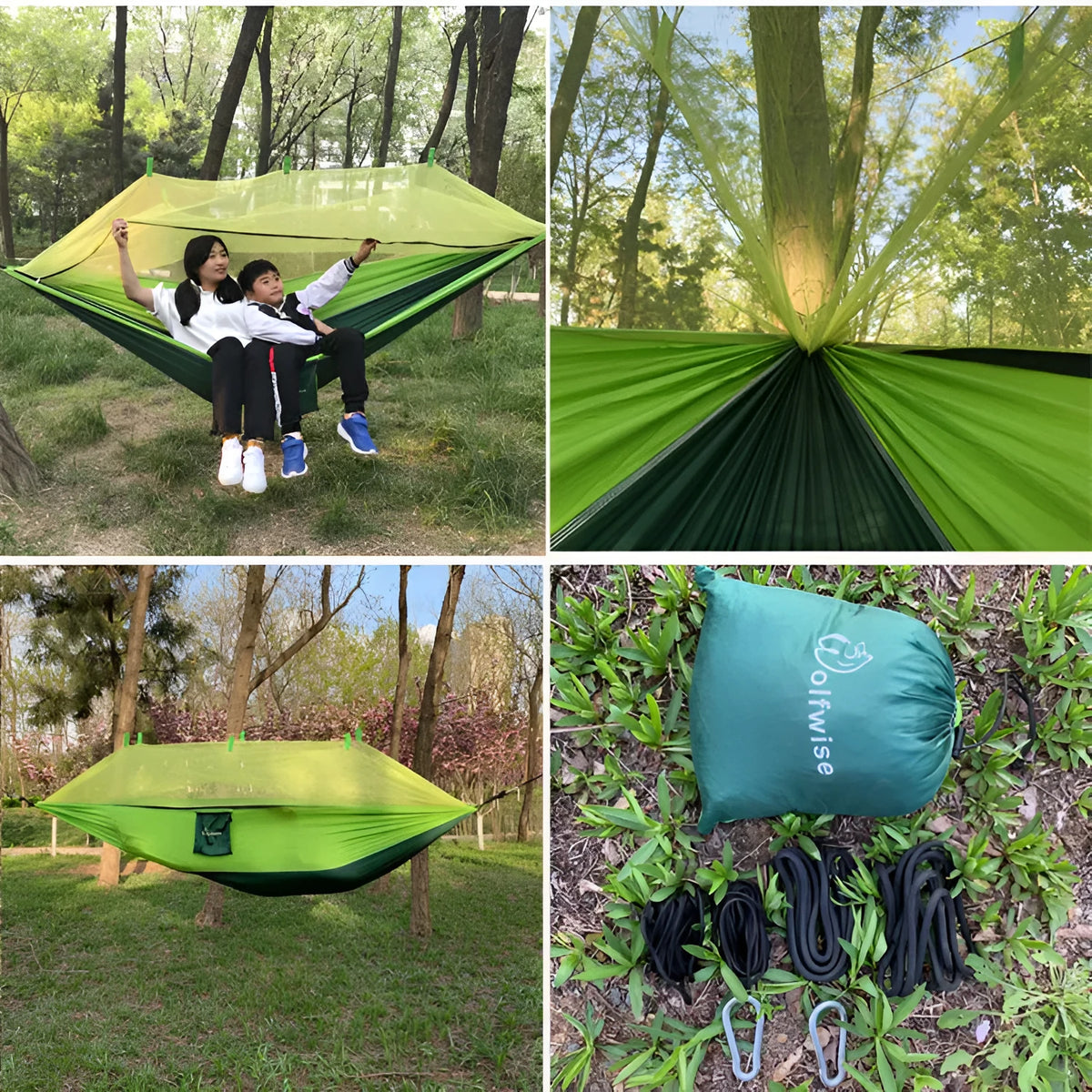 Automatic mosquito net anti-rollover parachute cloth hammock in blue, outdoor setting, 300kg load capacity