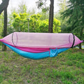 Automatic mosquito net anti-rollover parachute cloth hammock in blue, outdoor setting, 300kg load capacity