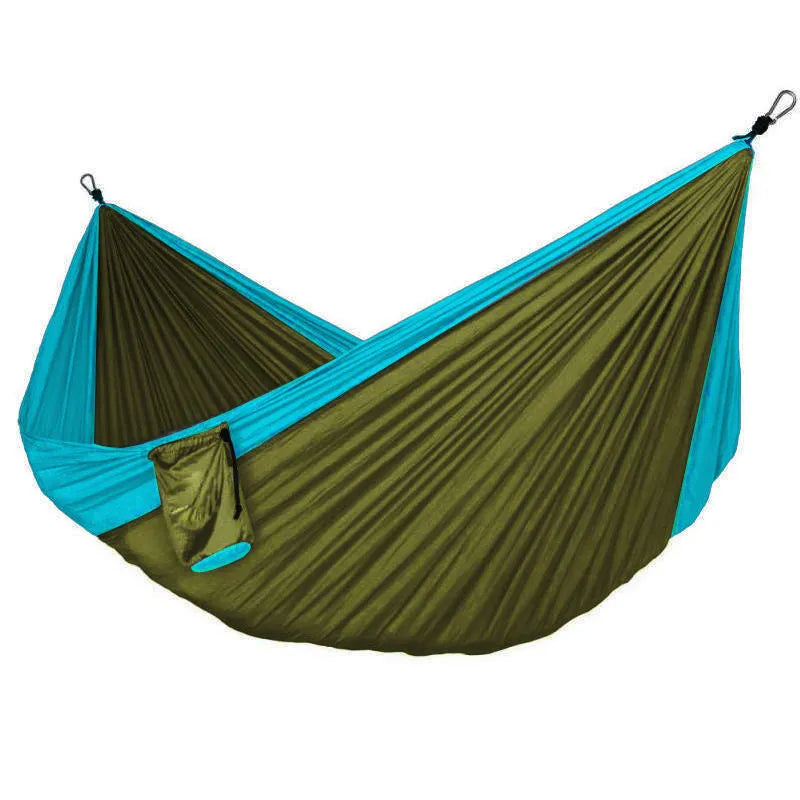 Automatic mosquito net anti-rollover parachute cloth hammock in blue, outdoor setting, 300kg load capacity