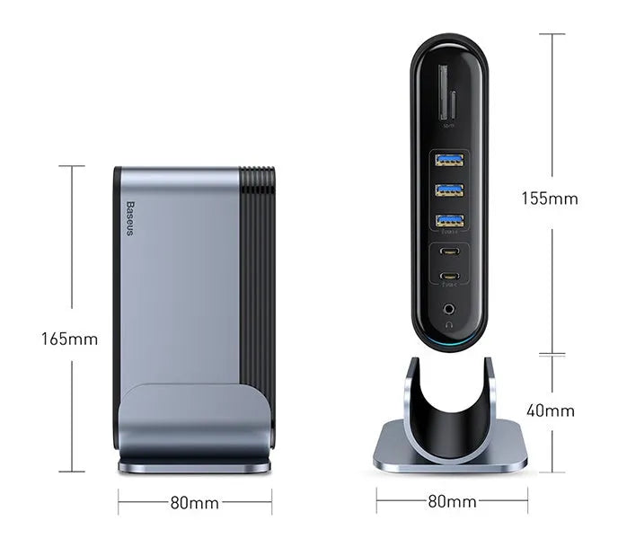 Deep space grey 16-in-1 Type-C docking station with multiple ports and connectivity options