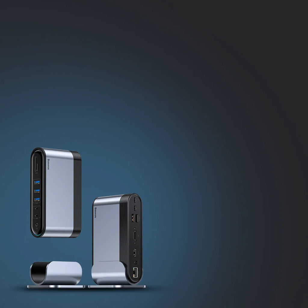 Deep space grey 16-in-1 Type-C docking station with multiple ports and connectivity options