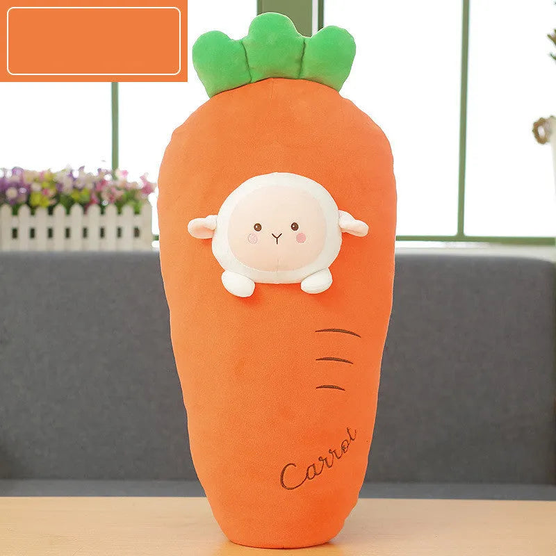 Cute banana fruit plush cushion with plush jacket and PP cotton fill on a chair