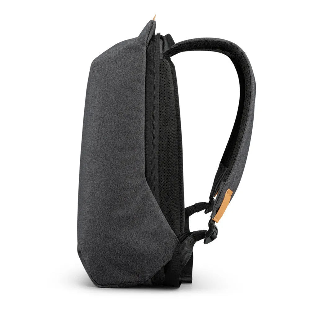 Dark gray 15.6 inch polyester backpack with USB charging port on a front pocket