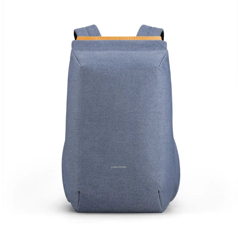 Dark gray 15.6 inch polyester backpack with USB charging port on a front pocket