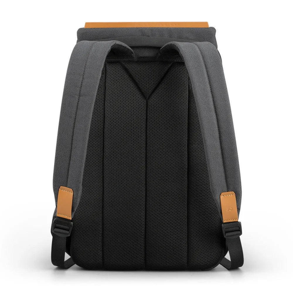 Dark gray 15.6 inch polyester backpack with USB charging port on a front pocket