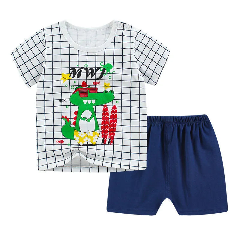 Children's two-piece cotton summer set with cartoon print in sizes from 73 to 120cm