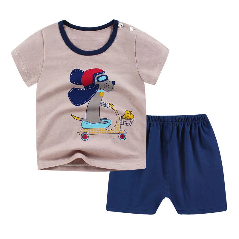 Children's two-piece cotton summer set with cartoon print in sizes from 73 to 120cm
