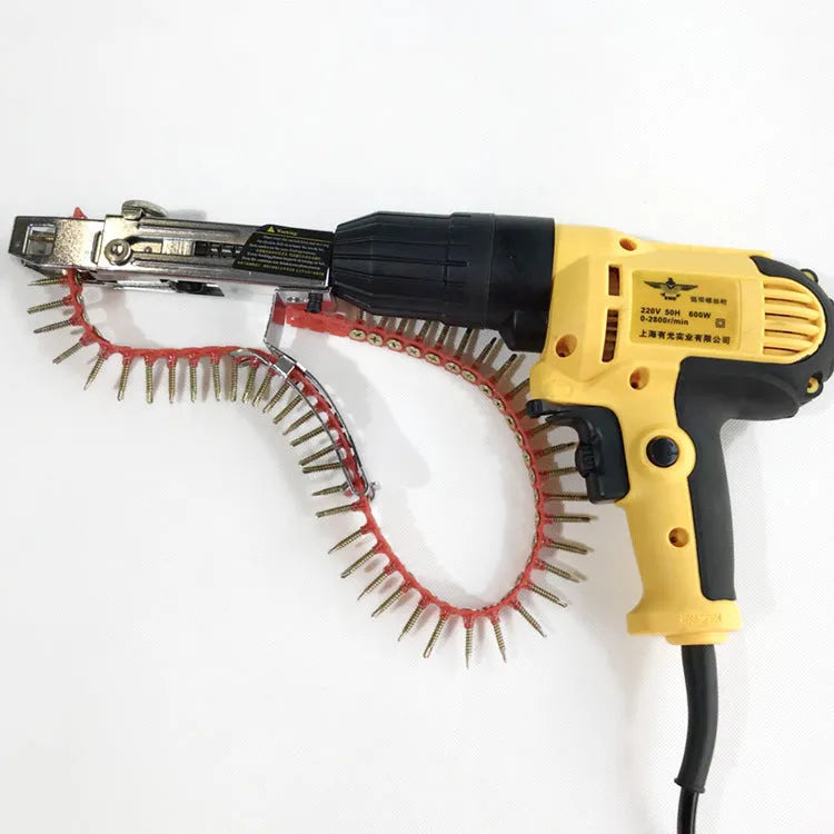 Yellow rechargeable chain belt screw machine with pistol grip handle