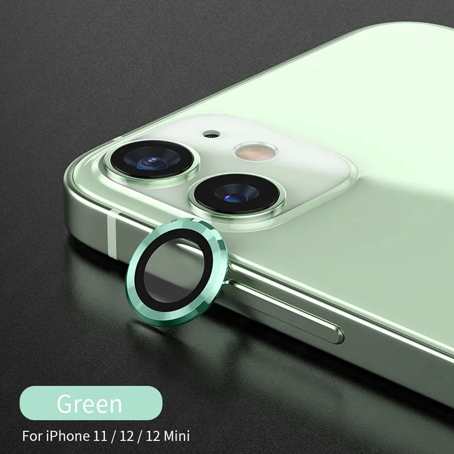 Metal rimmed tempered glass camera lens protector for iPhone 11 12 13 series with anti-reflective finish