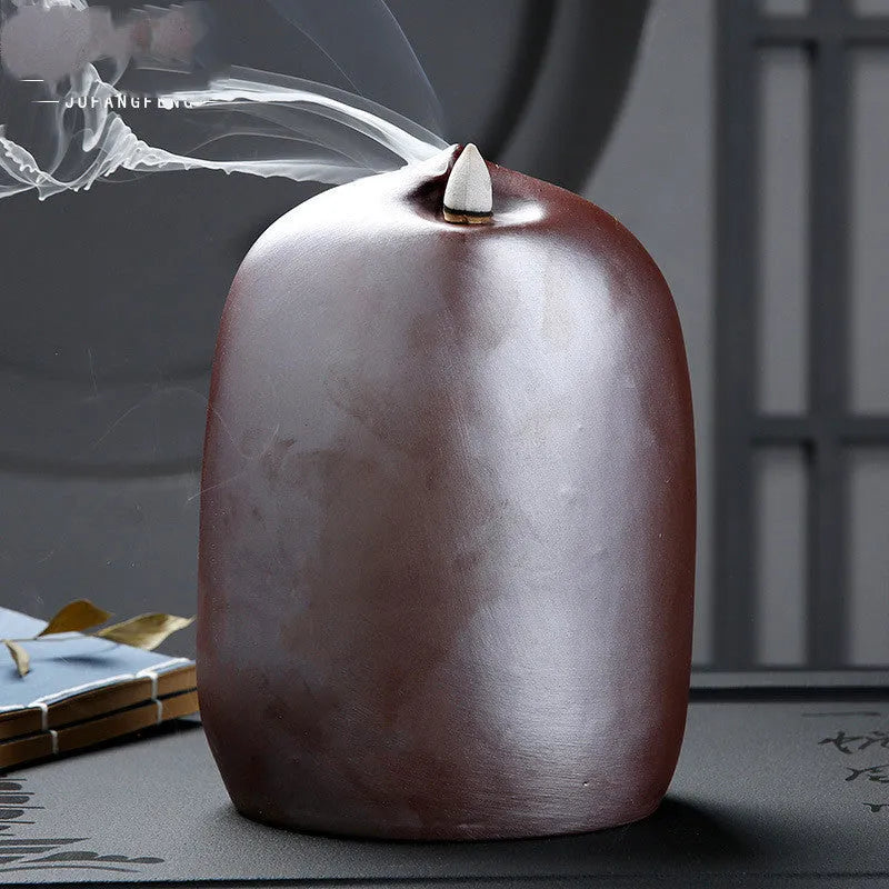Ceramic back flow incense burner with sitting lotus Guanyin design for Buddha home altars