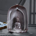 Ceramic back flow incense burner with sitting lotus Guanyin design for Buddha home altars