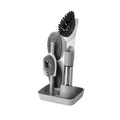Multifunctional kitchen dish brush with soap dispenser and long handle in blue