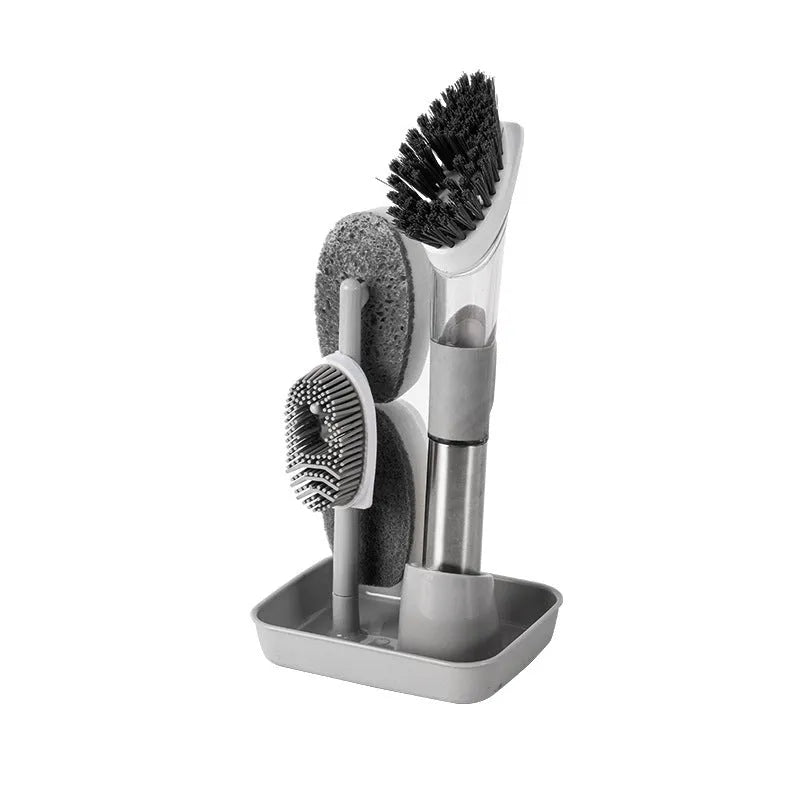 Multifunctional kitchen dish brush with soap dispenser and long handle in blue