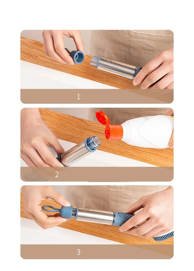 Multifunctional kitchen dish brush with soap dispenser and long handle in blue