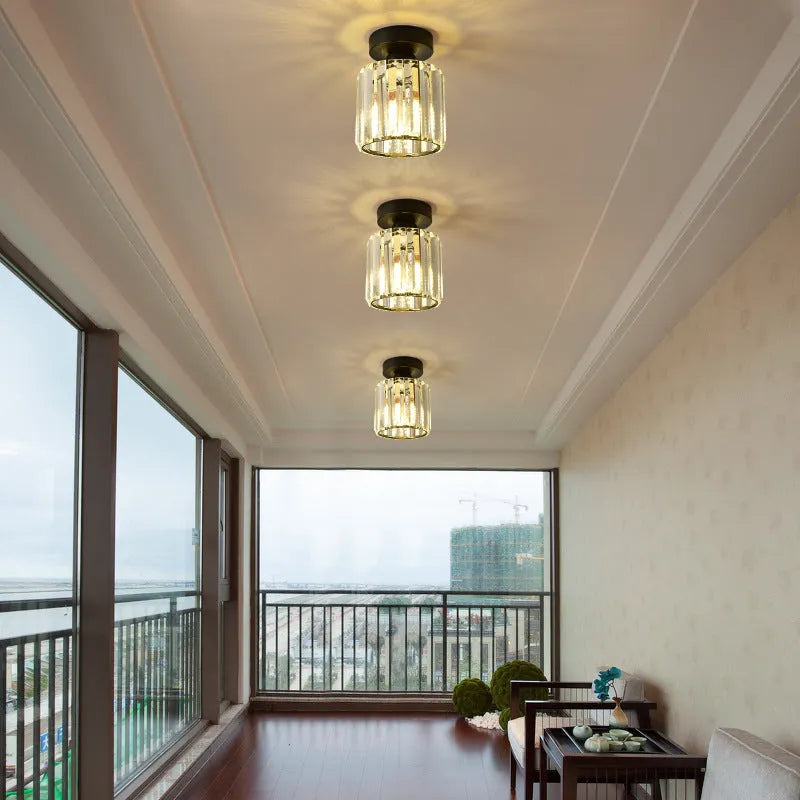 Crystal ceiling aisle light in gold or black, round or square, 220V LED warm light for hallway entrance study