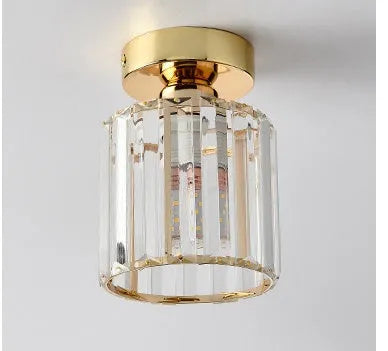 Crystal ceiling aisle light in gold or black, round or square, 220V LED warm light for hallway entrance study