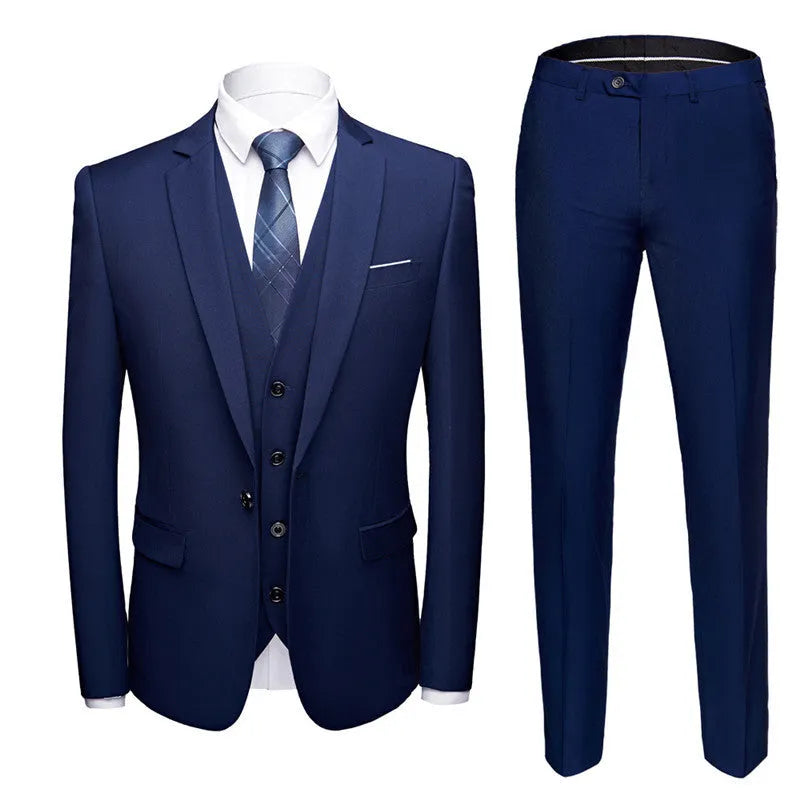 Men's single breasted one button suit set with flat collar and back slit in black