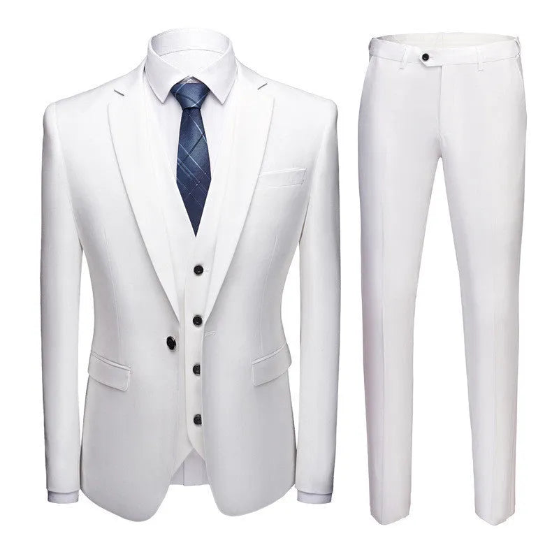 Men's single breasted one button suit set with flat collar and back slit in black