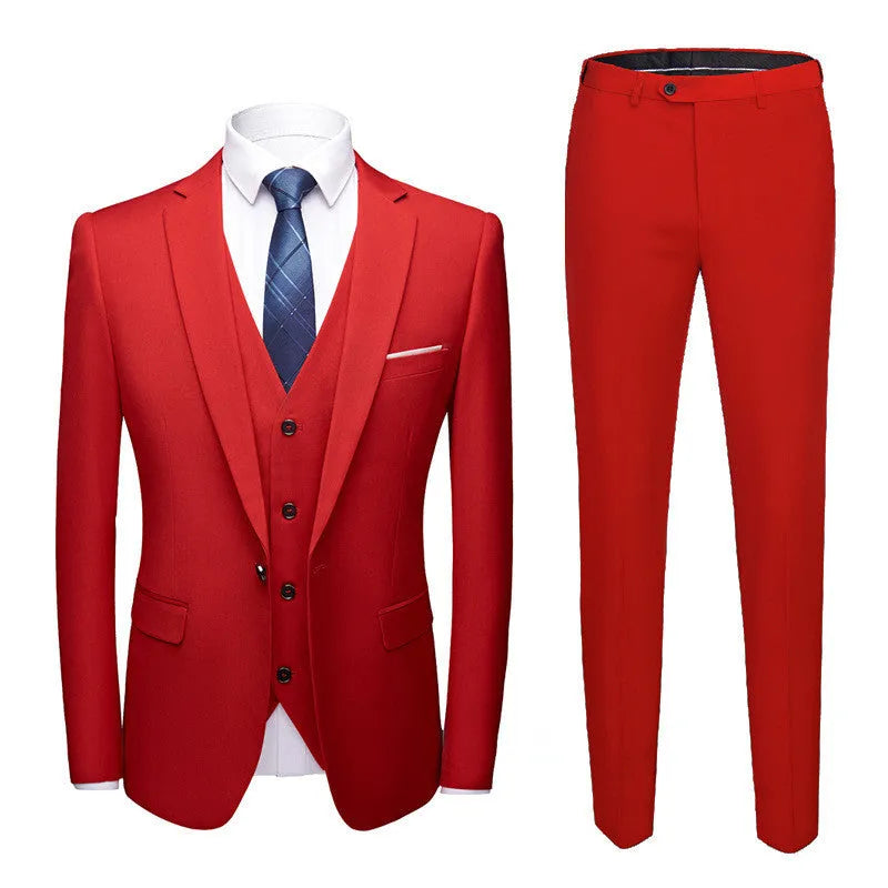 Men's single breasted one button suit set with flat collar and back slit in black