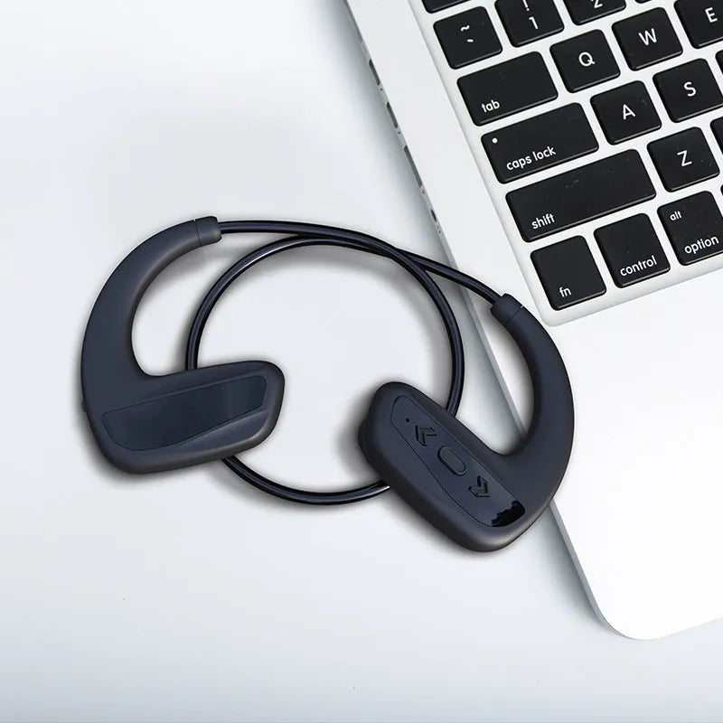 Suomijia SM608 black swimming headset with head-mounted design and dual stereo earbuds