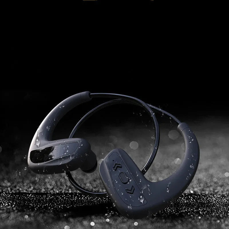 Suomijia SM608 black swimming headset with head-mounted design and dual stereo earbuds