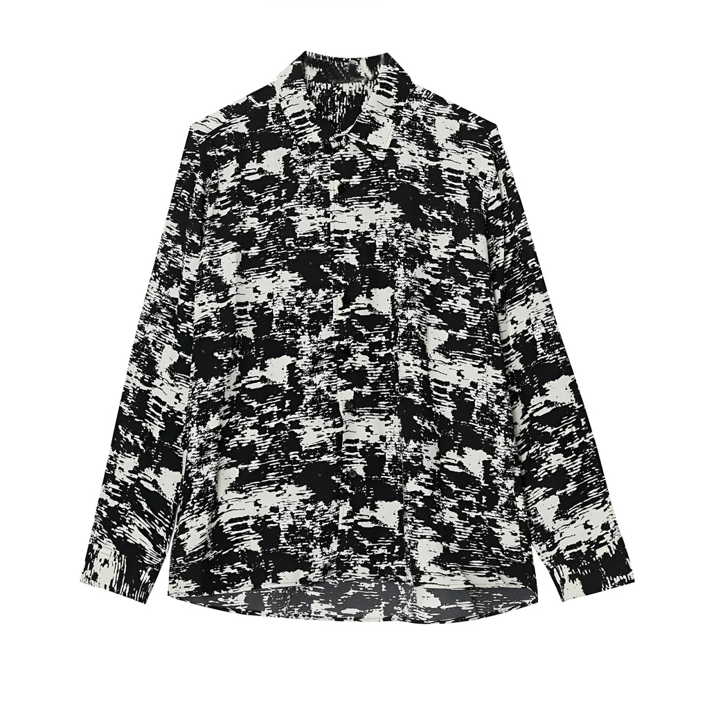 Korean style wild design loose fit black polyester square collar long sleeve shirt top for women