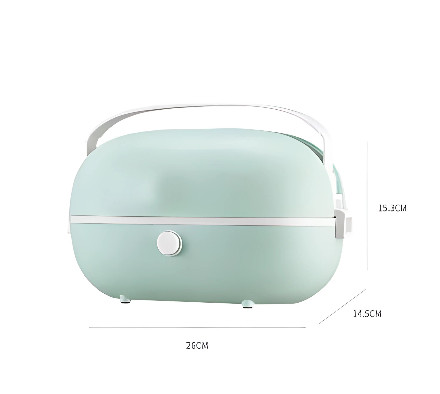 Green portable electric lunch box with 1 litre stainless steel inner tank and control buttons
